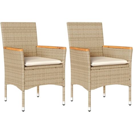 Chaises de jardin avec coussins lot de 2  Chaises d'extérieur beige résine tressée