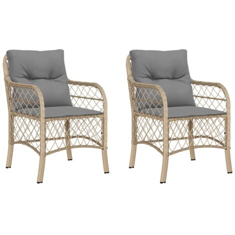 Chaises de jardin avec coussins lot de 2  Chaises d'extérieur mélange beige rotin