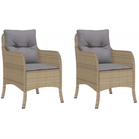 Chaises de jardin avec coussins lot de 2  Chaises d'extérieur mélange beige rotin