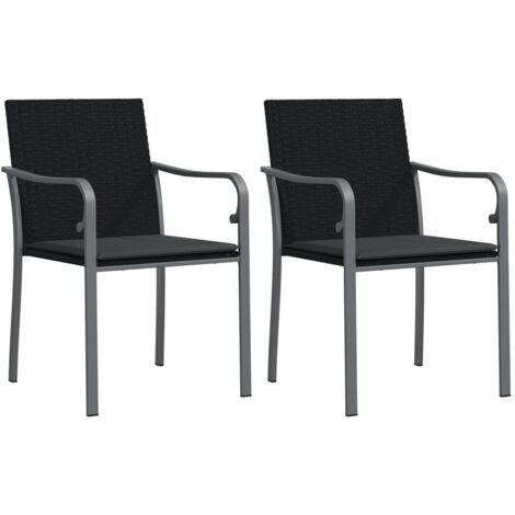 Chaises de jardin avec coussins lot de 2  Chaises d'extérieur noir 56x59x84 cm rotin