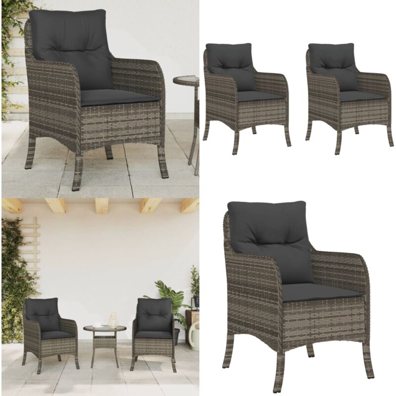 Chaises de jardin avec coussins lot de 2 gris résine tressée - Chaise De Jardin - Fauteuil De Jardin - Mobilier De Jardin - Salon De Jardin - Meubles