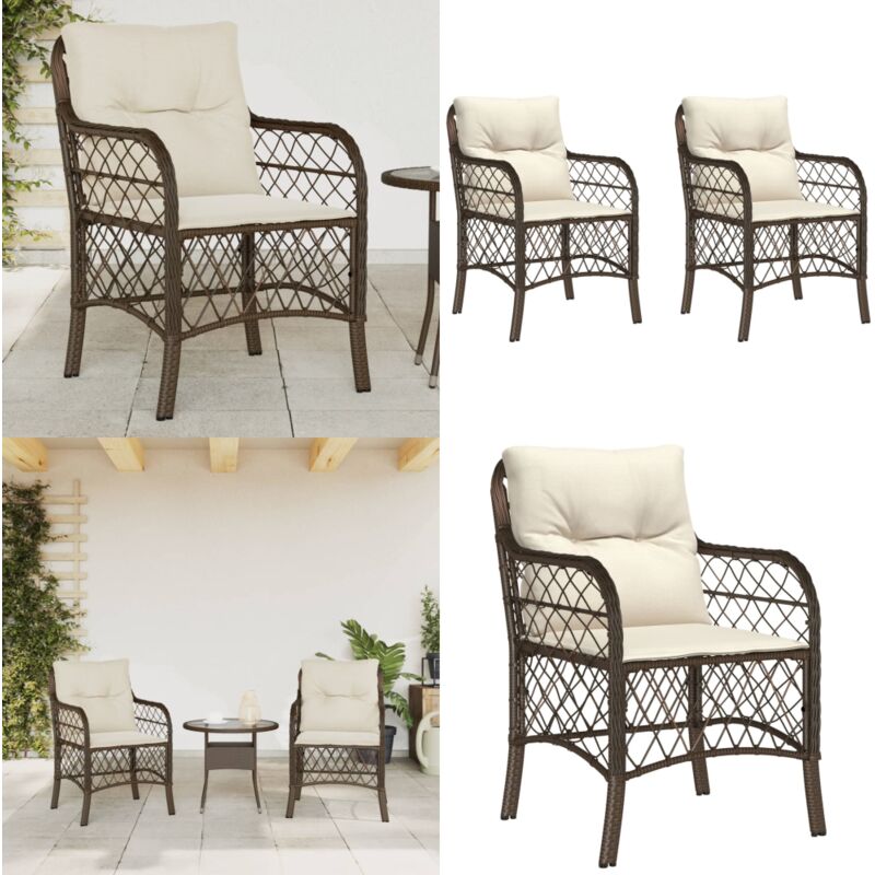 Chaises de jardin avec coussins lot de 2 marron résine tressée - Chaise De Jardin - Fauteuil De Jardin - Mobilier De Jardin - Meubles De Jardin