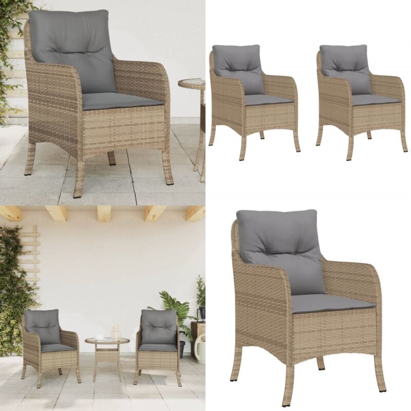 Chaises de jardin avec coussins lot de 2 mélange beige rotin - Chaise De Jardin - Fauteuil De Jardin - Mobilier De Jardin - Fauteuil Extérieur