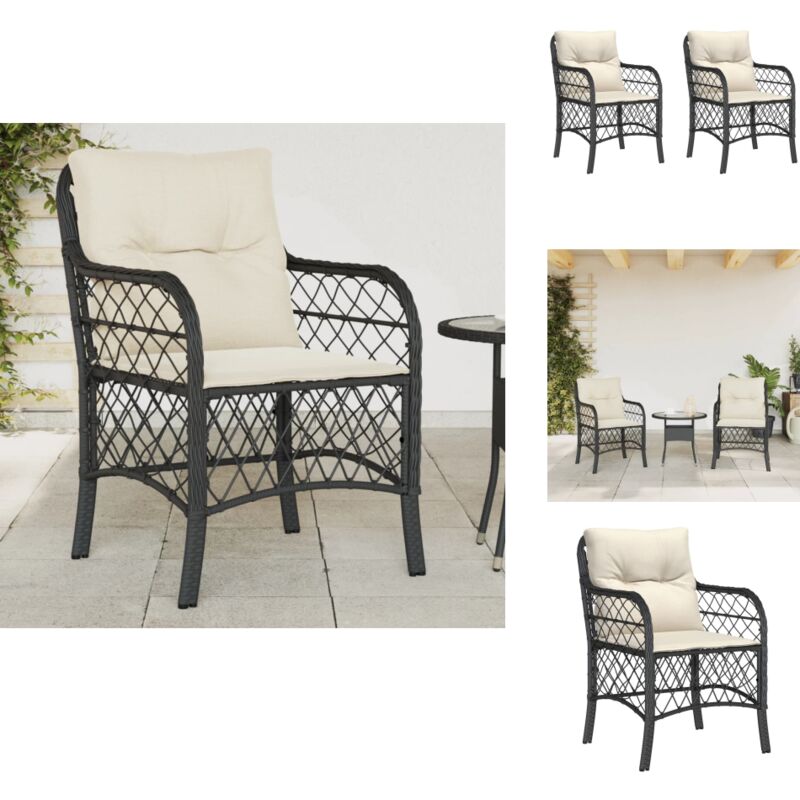Chaises de jardin avec coussins lot de 2 noir résine tressée - Chaise De Jardin - Fauteuil De Jardin - Mobilier De Jardin - Meubles De Jardin - Salon