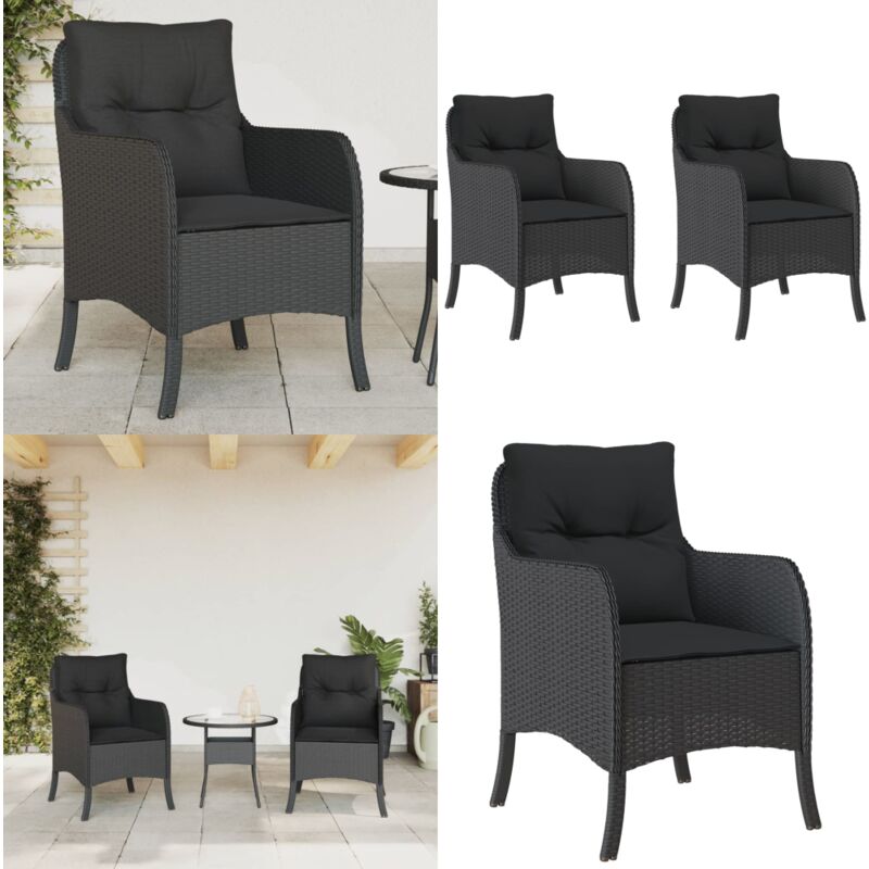 Chaises de jardin avec coussins lot de 2 noir résine tressée - Chaise De Jardin - Fauteuil De Jardin - Mobilier De Jardin - Meubles De Jardin - Salon