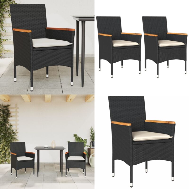 Chaises de jardin avec coussins lot de 2 noir résine tressée - Chaise De Jardin - Mobilier De Jardin - Fauteuil Extérieur - Résine Tressée - Rotin