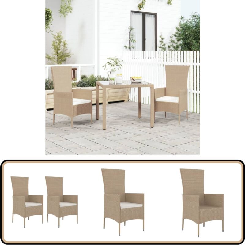 Chaises de jardin avec coussins lot de 2 Résine tressée Beige - Chaise De Jardin - Mobilier De Jardin - Chaise Extérieure - Fauteuil De Jardin