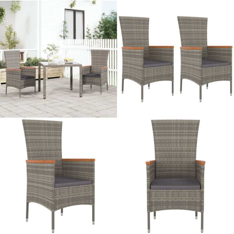 Chaises de jardin avec coussins lot de 2 Résine tressée Gris - Chaise De Jardin - Mobilier De Jardin - Chaise Extérieure - Fauteuil De Jardin