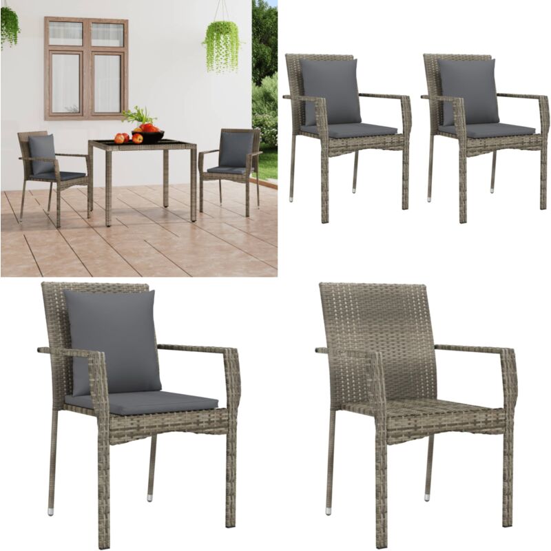 Chaises de jardin avec coussins lot de 2 Résine tressée Gris - Chaise De Jardin - Salon De Jardin - Meubles De Jardin - Résine Tressée - Fauteuil De
