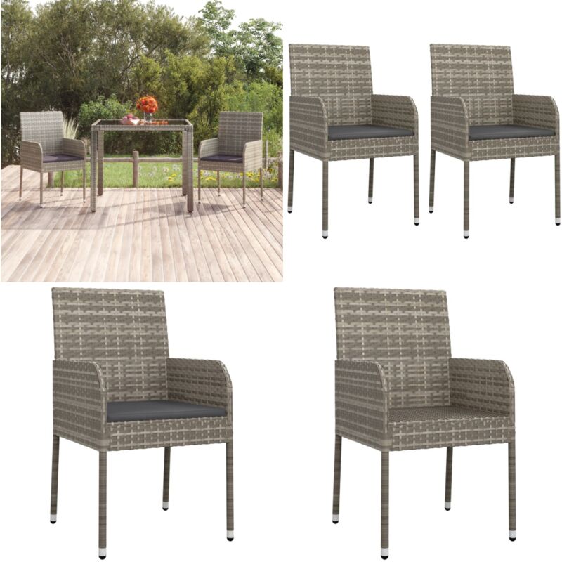 Chaises de jardin avec coussins lot de 2 Résine tressée Gris - Chaise De Jardin - Meubles De Jardin - Salon De Jardin - Fauteuil De Jardin - Résine