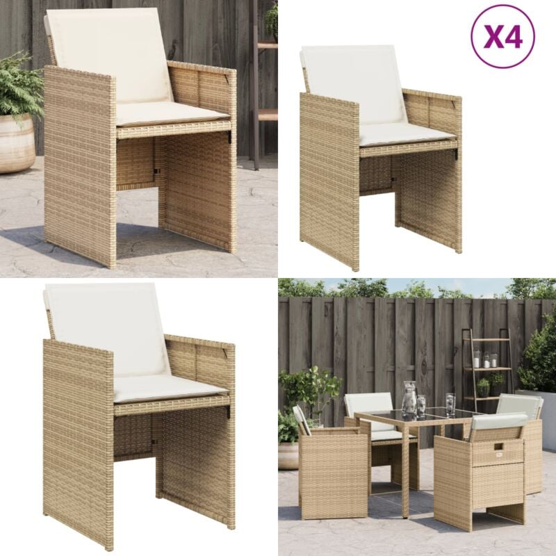 Chaises de jardin avec coussins lot de 4 beige résine tressée - Chaise De Jardin - Fauteuil De Jardin - Mobilier De Jardin - Résine Tressée - Rotin