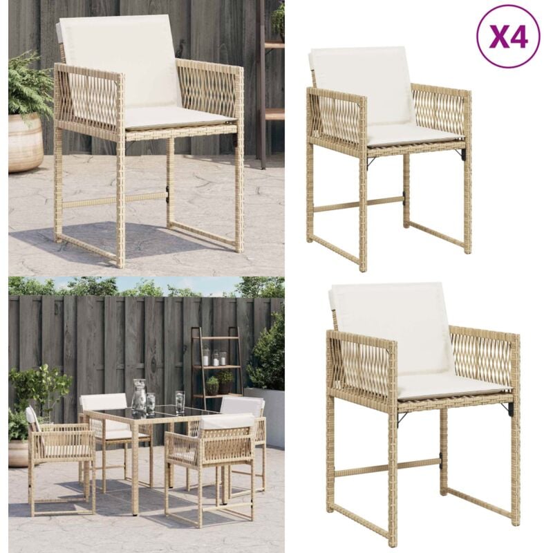 Chaises de jardin avec coussins lot de 4 beige résine tressée - Chaise De Jardin - Fauteuil De Jardin - Mobilier De Jardin - Résine Tressée - Rotin