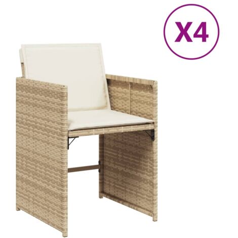 Chaises de jardin avec coussins lot de 4  Chaises d'extérieur beige résine tressée