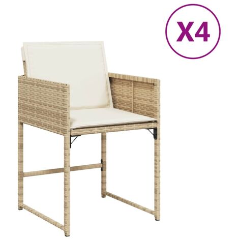 Chaises de jardin avec coussins lot de 4  Chaises d'extérieur beige résine tressée