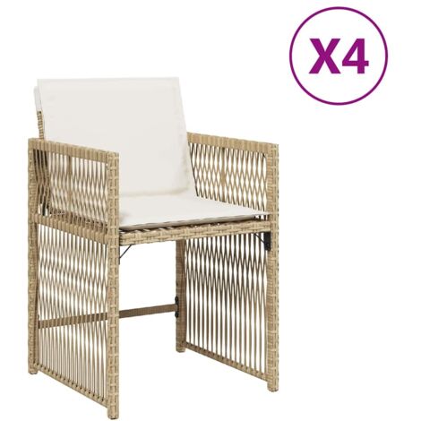Chaises de jardin avec coussins lot de 4  Chaises d'extérieur beige résine tressée