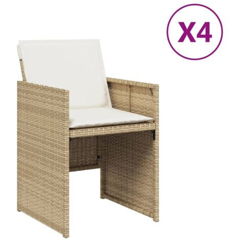 Chaises de jardin avec coussins lot de 4  Chaises d'extérieur beige résine tressée