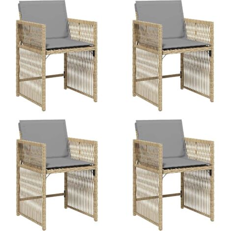 Chaises de jardin avec coussins lot de 4  Chaises d'extérieur mélange beige