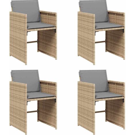 Chaises de jardin avec coussins lot de 4  Chaises d'extérieur mélange beige