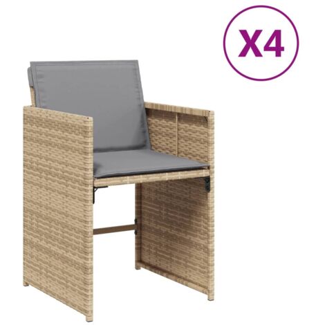 Chaises de jardin avec coussins lot de 4  Chaises d'extérieur mélange beige