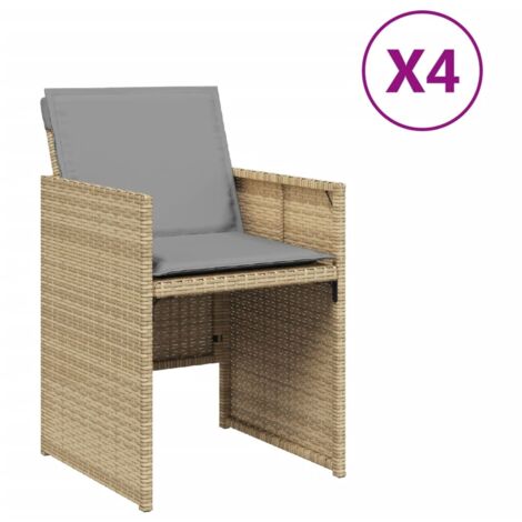 Chaises de jardin avec coussins lot de 4  Chaises d'extérieur mélange beige
