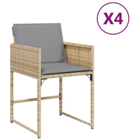 Chaises de jardin avec coussins lot de 4  Chaises d'extérieur mélange beige