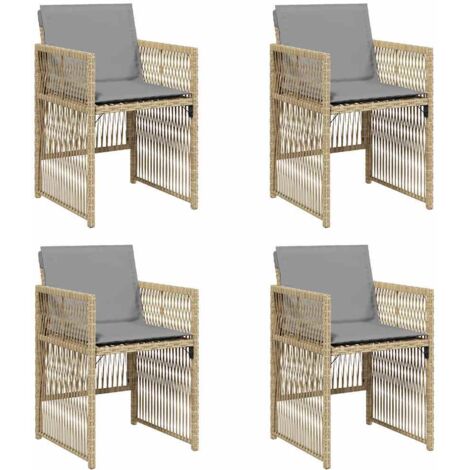 Chaises de jardin avec coussins lot de 4  Chaises d'extérieur mélange beige