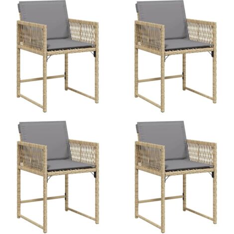 Chaises de jardin avec coussins lot de 4  Chaises d'extérieur mélange beige