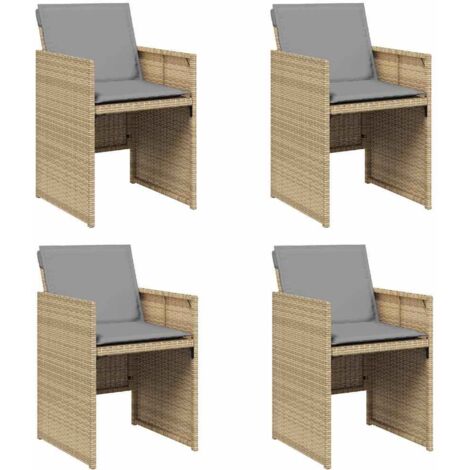 Chaises de jardin avec coussins lot de 4  Chaises d'extérieur mélange beige