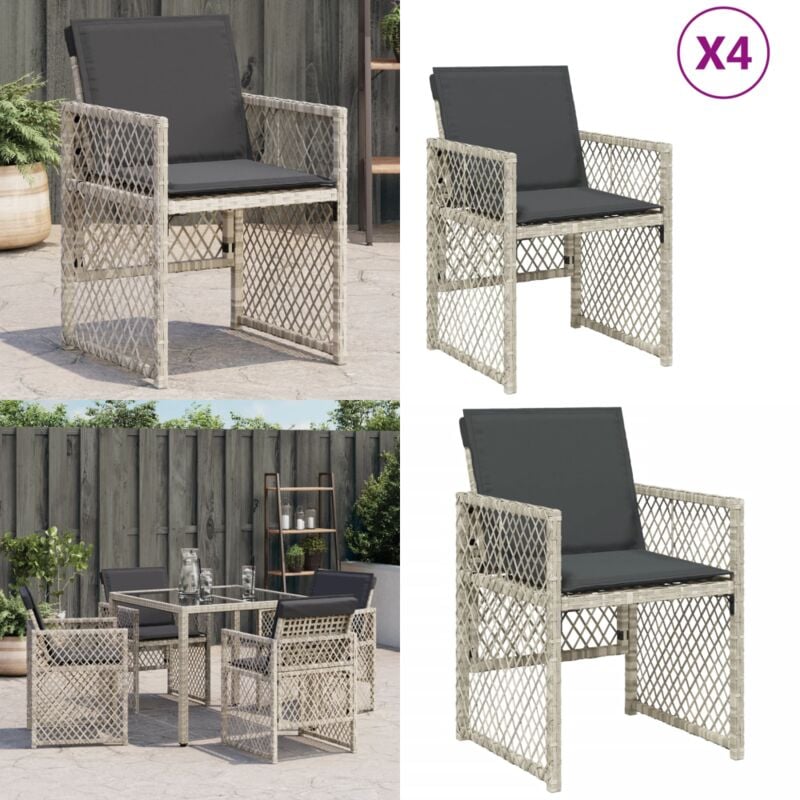 Chaises de jardin avec coussins lot de 4 gris clair poly rotin - Chaise De Jardin - Fauteuil De Jardin - Mobilier De Jardin - Résine Tressée - Rotin