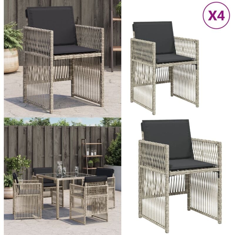 Chaises de jardin avec coussins lot de 4 gris clair poly rotin - Chaise De Jardin - Fauteuil De Jardin - Mobilier De Jardin - Résine Tressée - Rotin