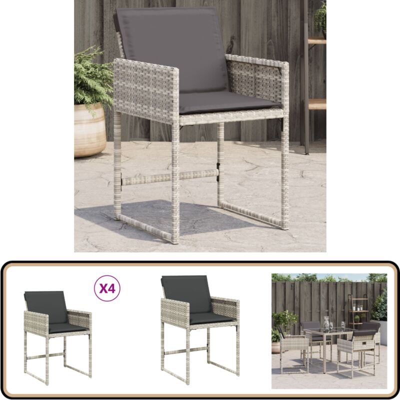 Chaises de jardin avec coussins lot de 4 gris clair poly rotin - Chaise De Jardin - Fauteuil De Jardin - Mobilier De Jardin - Salon De Jardin
