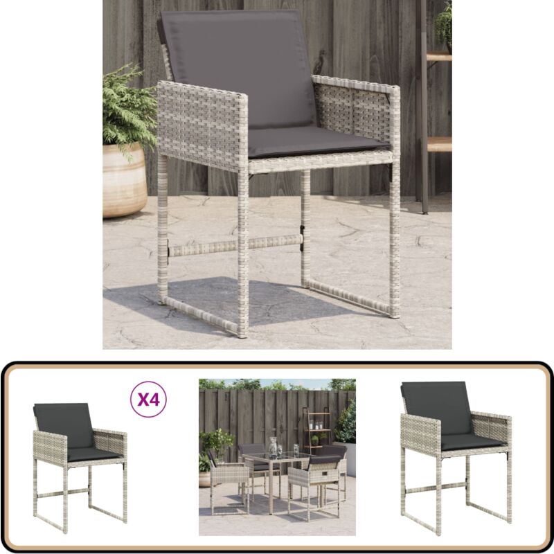 Chaises de jardin avec coussins lot de 4 gris clair poly rotin - Chaise De Jardin - Fauteuil De Jardin - Mobilier De Jardin - Salon De Jardin