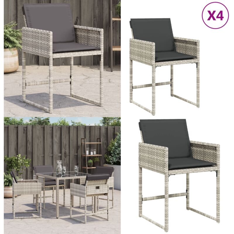 Chaises de jardin avec coussins lot de 4 gris clair poly rotin - Chaise De Jardin - Fauteuil De Jardin - Mobilier De Jardin - Salon De Jardin