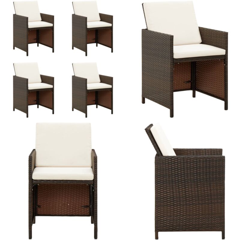 Chaises de jardin avec coussins lot de 4 Résine tressée Marron - Chaise De Jardin - Mobilier De Jardin - Chaise Extérieure - Résine Tressée - Chaise