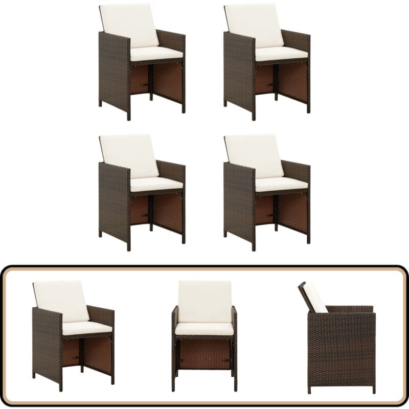 Chaises de jardin avec coussins lot de 4 Résine tressée Marron - Chaise De Jardin - Mobilier De Jardin - Chaise Extérieure - Résine Tressée - Chaise