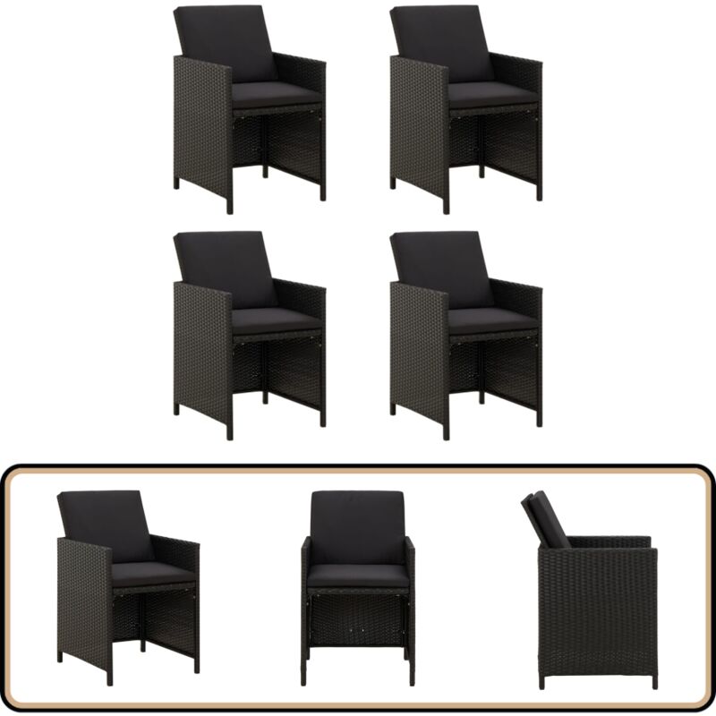 Chaises de jardin avec coussins lot de 4 Résine tressée Noir - Chaise De Jardin - Mobilier De Jardin - Chaise Extérieure - Résine Tressée - Chaise