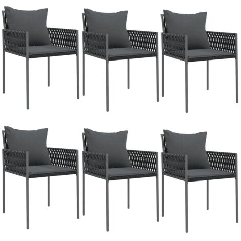 Chaises de jardin avec coussins lot de 6  Chaises d'extérieur noir 54x61x83 cm rotin