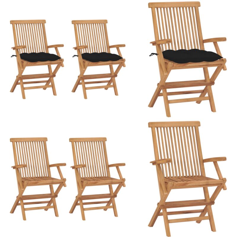 Chaises de jardin avec coussins noir lot de 2 Bois teck massif - Chaise De Jardin - Mobilier De Jardin - Fauteuil De Jardin - Terrasse - Jardin