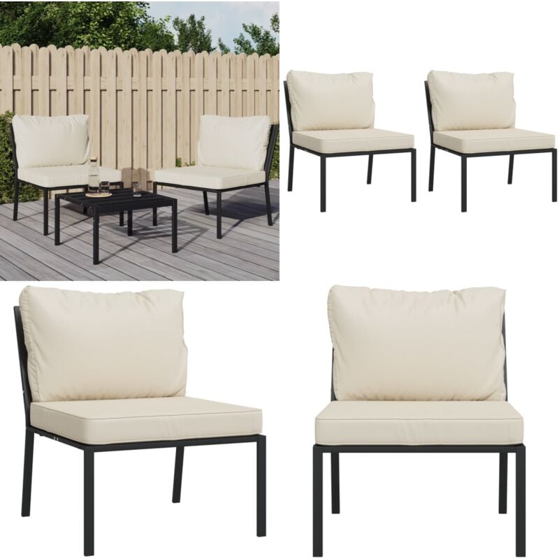 Chaises de jardin et coussins sable lot de 2 60x74x79 cm acier - Chaise De Jardin - Mobilier De Jardin - Canapé Extérieur - Ensemble Salon Extérieur