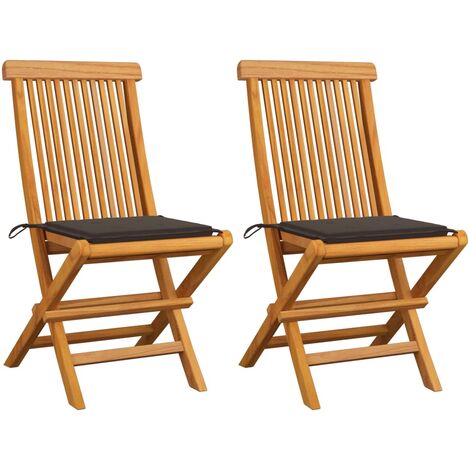 Chaises de jardin avec coussins taupe 2 pcs, Fauteuils Extérieur, Sièges confortable taupe Bois de teck massif BGT59135