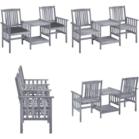 Chaises de jardin avec table à thé et coussins Acacia solide - Chaise De Jardin - Salon De Jardin - Ensemble Bistrot - Mobilier De Jardin - Acacia - Home & Living