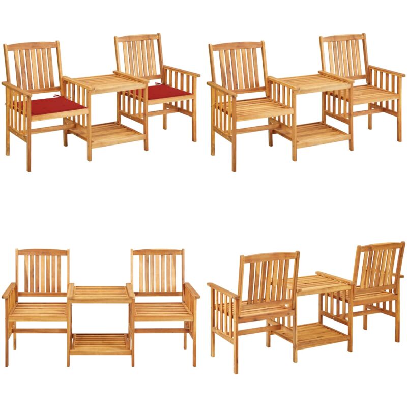 Chaises de jardin avec table à thé et coussins Acacia solide - Ensemble De Bistro - Salon De Jardin - Mobilier De Jardin - Table Et Chaises - Acacia