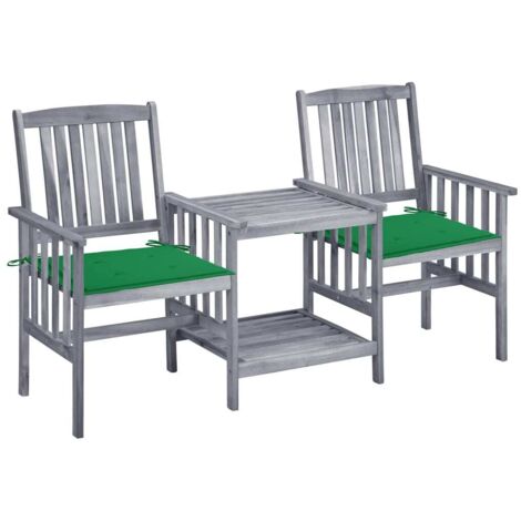 Chaises de jardin avec table à thé et coussins acacia solide gris