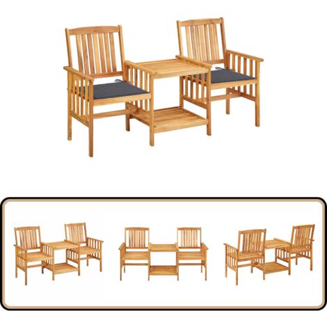 Chaises de jardin avec table à thé et coussins Acacia solide - Meubles De Jardin - Salon De Jardin - Set De Bistro - Mobilier Extérieur - Acacia Massif