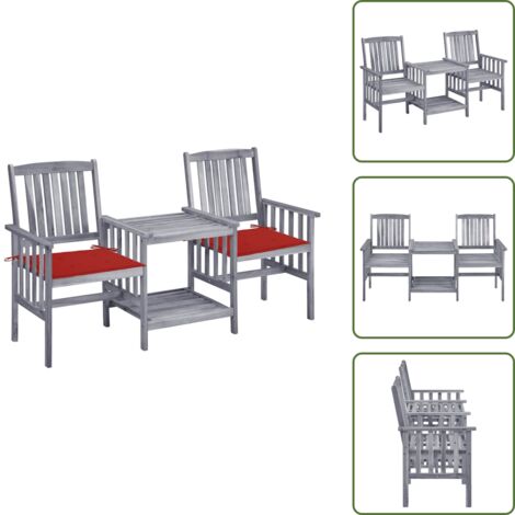 Chaises de jardin avec table à thé et coussins Acacia solide - Salon De Jardin - Ensemble De Bistro - Mobilier De Jardin - Chaises De Jardin - Table À Thé