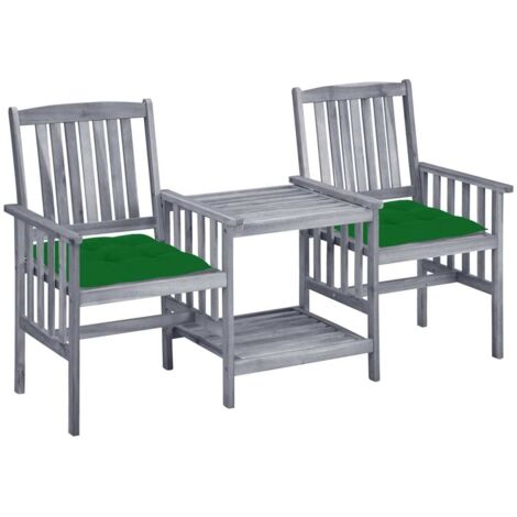 Chaises de jardin avec table à thé et coussins Acacia solide vidaXL