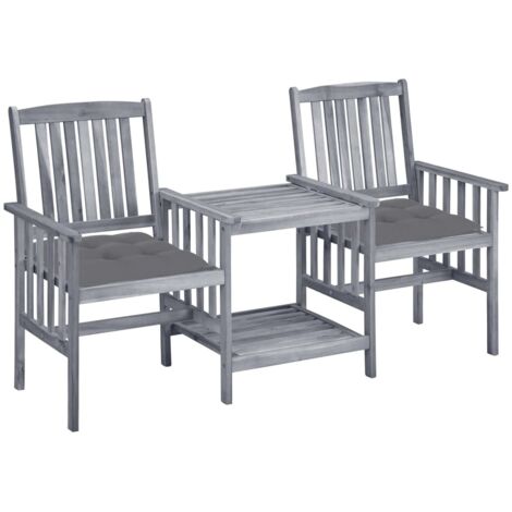 Chaises de jardin avec table à thé et coussins - Chaise d'extérieur pour terrasse/jardin  Acacia solide BV110998 - BonneVie