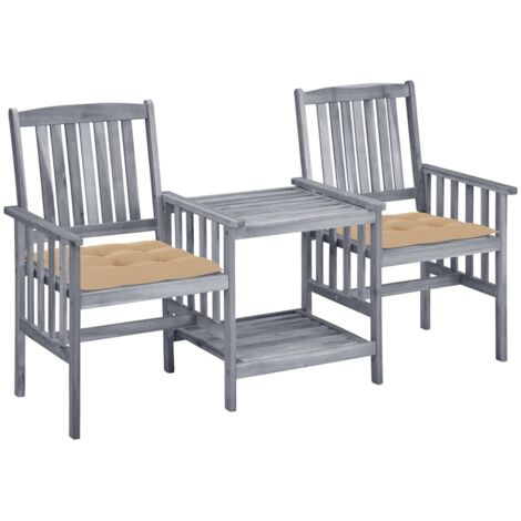 Chaises de jardin avec table à thé et coussins - Chaise d'extérieur pour terrasse/jardin  Acacia solide BV502444 - BonneVie