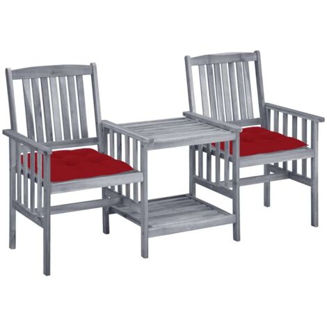 Chaises de jardin avec table à thé et coussins - Chaise d'extérieur pour terrasse/jardin  Acacia solide BV799136 - BonneVie