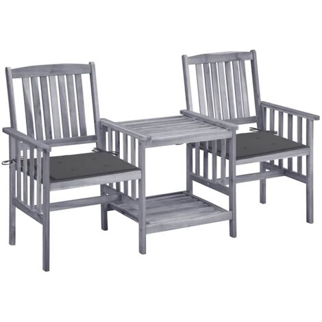 Chaises de jardin avec table à thé et coussins - Chaise d'extérieur pour terrasse/jardin  Acacia solide BV821772 - BonneVie